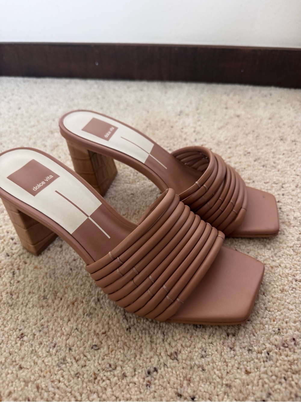 Dolce Vita Tan Braided-Style Square Toe Block Heel Mules
